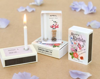 April Birth Flower Seeds In A Matchbox, Birthday Gifts For Her, Birthday Card For Her, Sweet Pea Birth Flower