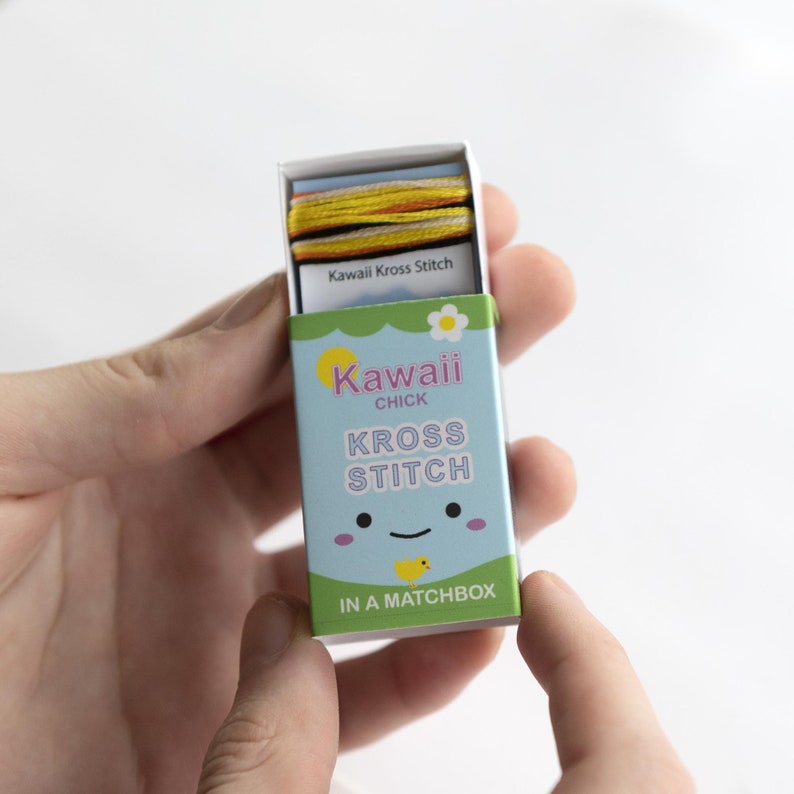 Kawaii Chick Mini Cross Stitch Kit, Best Friend Gift, Easter Gift, Gift For Kids, Kawaii Gift, Gift In A Matchbox image 2