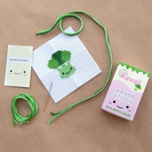 Kawaii Broccoli  Cross Stitch Kit -  Kawaii Mini Cross Stitch Kit -  Cute Modern Cross Stitch Kit - Best Friend Gift