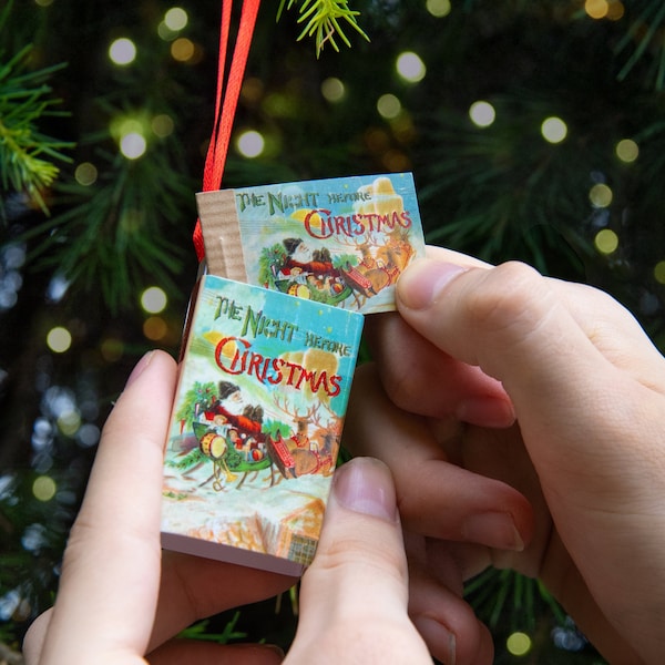 Miniature Vintage Christmas Story Matchbox – Tiny Victorian Poem Book Ornament – Secret Santa, Stocking Stuffer, Tree Decoration