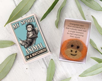 Wool Felt Orangutan Spirit Animal Gift In A Matchbox, Best Friend Gift, Orangutan Spirit Animal, Cute Orangutan Gift