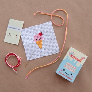 Kawaii Ice Cream Mini Cross Stitch Kit, Mini Cross Stitch Kit, Gifts For Kids, Cute Modern Cross Stitch Kit, Matchbox Gift