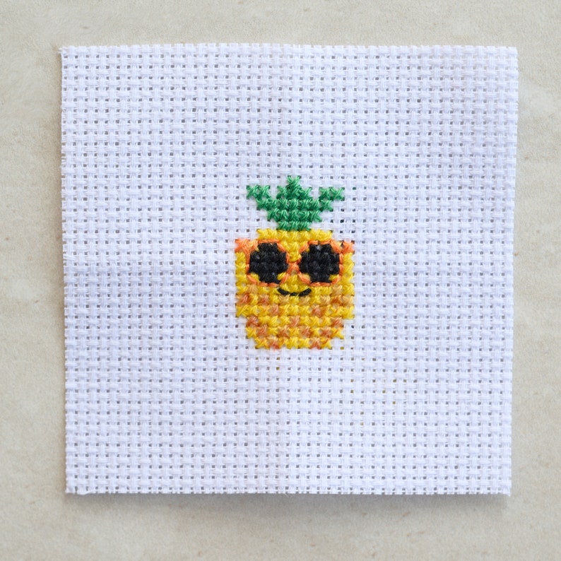 Kawaii Pineapple Cross Stitch Kit In A Matchbox, Modern Cross Stitch, Gift For Her, Pineapple Gift, Best Friend Gift image 3