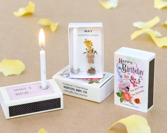 Mei geboorte bloemzaden in een luciferdoosje, verjaardagscadeau voor haar, verjaardagskaart voor haar, stamgeboortebloem, alternatieve verjaardagskaart