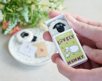 Ewe's Lovely Mum wool felt sheep In A Matchbox (one lamb), Gift For Mum, Mother's Day Gift, Mother's Day Letterbox Gift