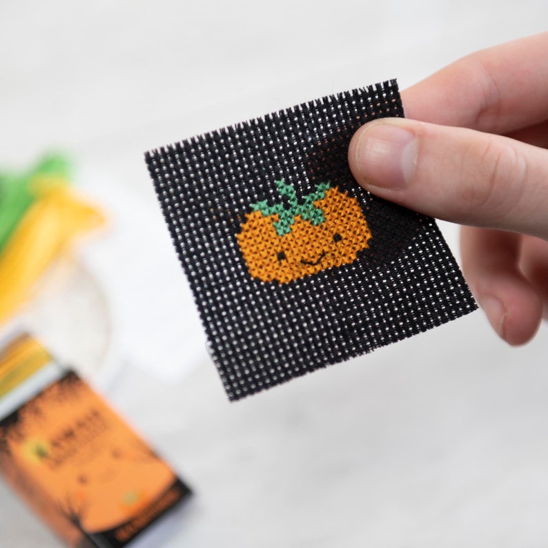 Kawaii Halloween Pumpkin Cross Stitch Kit, Halloween Cross Stitch, Stocking Filler For Her, Secret Santa, Best Friend Gift image 1