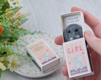 It's A Girl Wool Felt Elephant  In A Matchbox