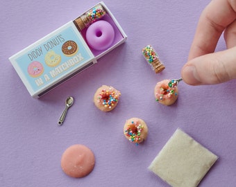 Make Your Own Diddy Donuts In A Matchbox, Miniature Food, Miniature Cooking, Baking Kit, Best Friend Gift, Birthday Gift