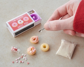 I'm Donuts About You Mini Donut Kit In A Matchbox, Valentine's Gift For Him, Valentine's Gift For Her, Gift For Boyfriend, Miniature Food