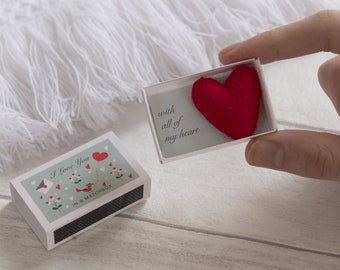 Wool Felt Heart And Love Message In A Matchbox, Love Token, Valentine's Gift, Alternative Valentine's Card