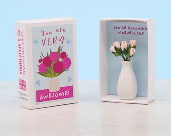 Matchbox Vase of Handmade Paper Roses: 'You're Blooming Marvellous' Gift