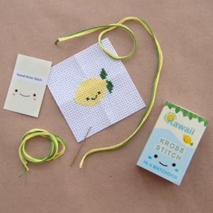 Kawaii Lemon Mini Cross Stitch Kit, Kawaii Cross Stitch Kit, Gifts For Kids, Cute Modern Cross Stitch Kit, Best Friend Gift