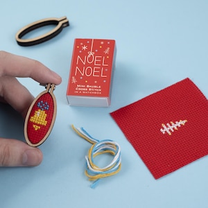 Make Your Own Christmas Bauble  Noel Cross Stitch Kit In A Matchbox, Christmas Cross Stitch, Secret Santa Gift