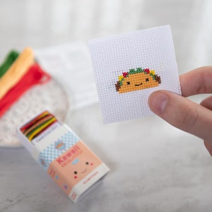 Kawaii Taco Mini Cross Stitch Kit, Kawaii Cross Stitch Kit, Gifts For Kids, Cute Modern Cross Stitch Kit, Best Friend Gift