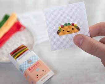 Kawaii Taco Mini Cross Stitch Kit, Kawaii Cross Stitch Kit, Regalos para niños, Lindo kit de punto de cruz moderno, Regalo de mejor amigo