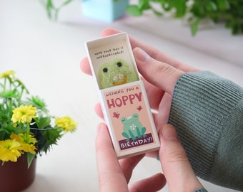 Happy Birthday Wool Felt Frog In A Matchbox, Birthday Gift For Him, Frog Birthday Card, Frog Birthday Gift For Her