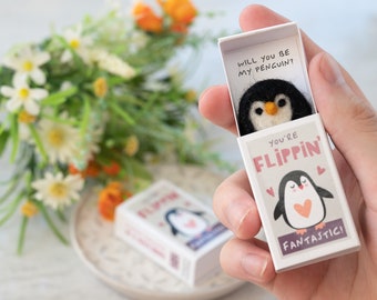 You're Flippin' Fantastic Wool Felt Penguin Gift In A Matchbox, Anniversary Card, Wedding Anniversary, Gift For Boyfriend