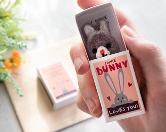 Some Bunny Loves You Wool Felt Rabbit In A Matchbox, Anniversary Card, Anniversary Gift, Best Friend Gift, Valentine's Card