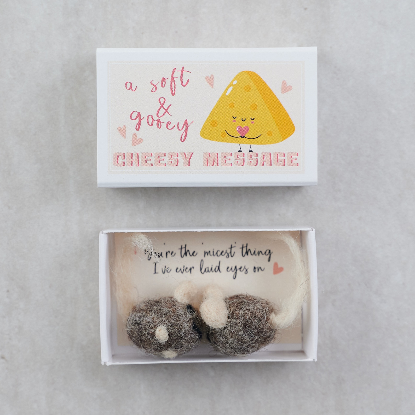 Cheesy Message Wool Felt Mice in A Matchbox, Valentine's Gift ...
