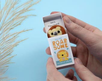 Wool Felt Lion in Matchbox, Encouragement Gift