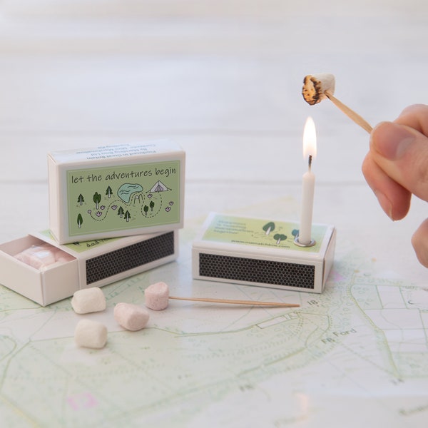 Mini Marshmallow Toasting Kit in einer Streichholzschachtel, Geburtstagsgeschenk für ihn, Geschenk für den besten Freund, Reisegeschenk, Geburtstagsgeschenk für sie
