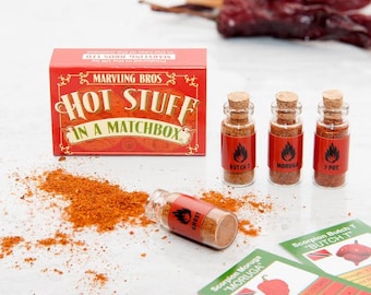 Hot Stuff In einer Streichholzschachtel, die heißesten Chilipulver der Welt, Feinschmecker Geschenk, Valentinstag Geschenk für Ihn, Geschenk für Freund