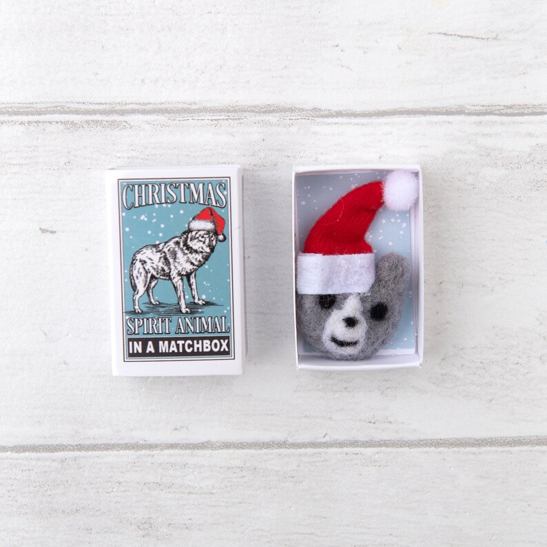 Wolf Christmas Spirit Animal Gift In A Matchbox, Wolf Gift, Cute Stocking Filler, Best Friend Gift, Secret Santa Gift image 2