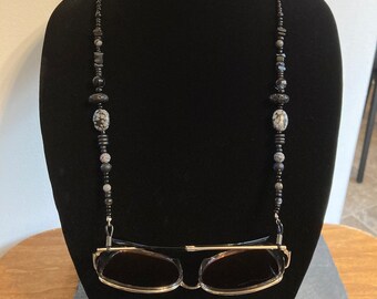 Black Beaded Sunglass Chain - Glasses Cord - Glasses Strap - Magnetic Clasp - Glass Seed Beads - Lava