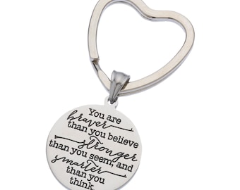 LJSLYJ Simple Keychain ALWAYS REMEMBER YOU ARE BRAVER THAN YOU BELIEVE Key Holder Unisex Alloy Key Chain Pendant