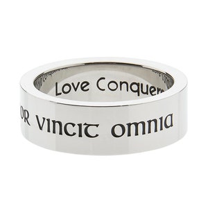 7mm Stainless Steel Women&#39;s Girls Amor Vincit Omnia Latin for Love Conquers All Love Ring & Jewelry For Women