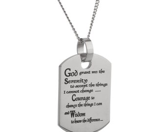 God Grant Me The Serenity to Accept The Things I Cannot Change… The Serenity Prayer Dog Tag Pendant Necklace, Recovery Sobriety Necklace