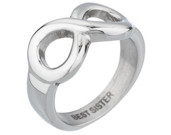Haute cireur en acier inoxydable Infinity Best Sister Ring... Bijoux et cadeaux de la sœur