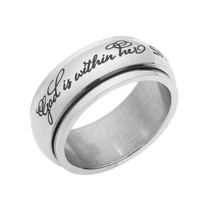 Stainless Steel Women&#39;s Spinner Ring - God Is Within Her She Will Not Fail Bible Verse Christian Religious Inspirational Ring