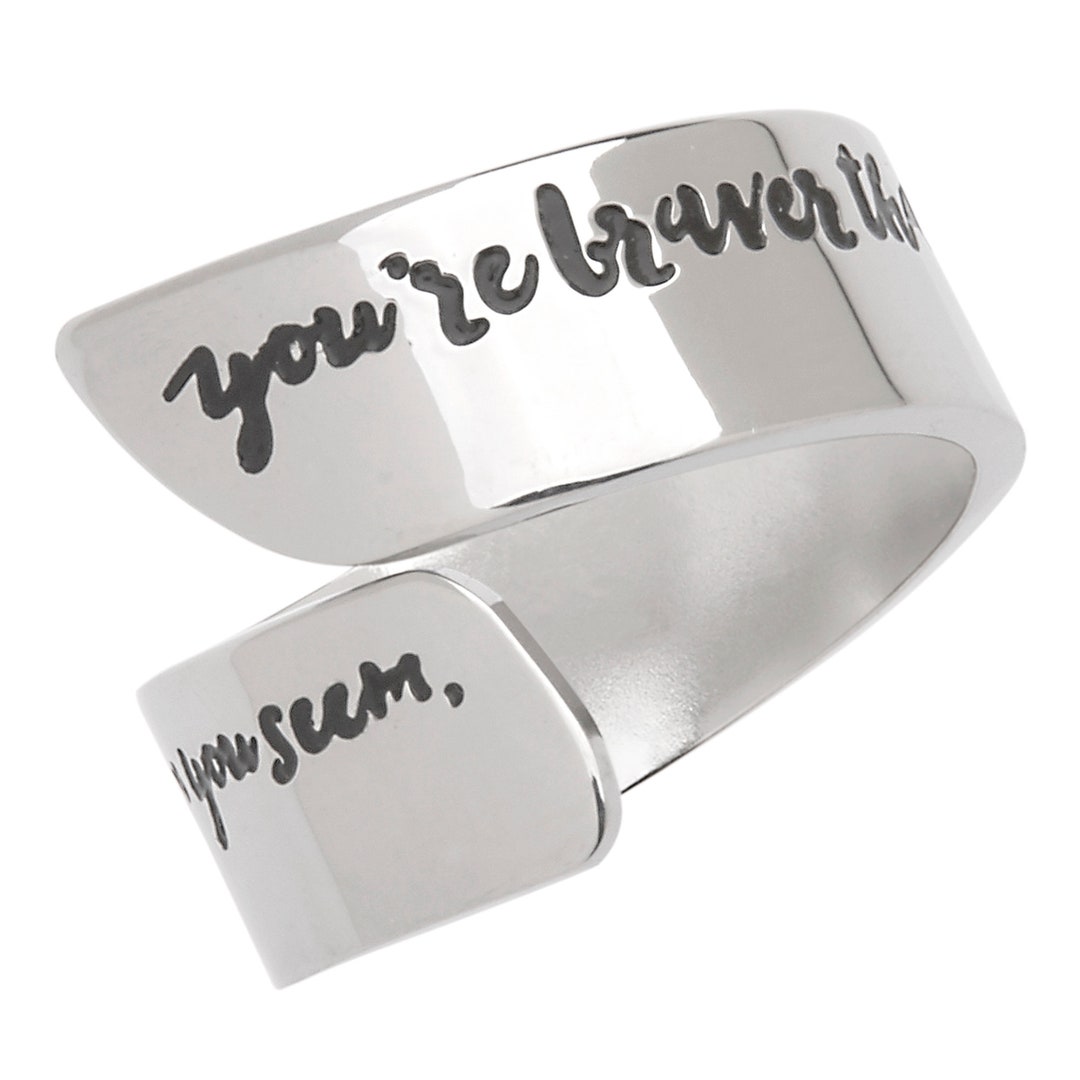 Ring Motivation 7mm Stainless Steel Women's Inspirational Ring- You're Braver Than You ...