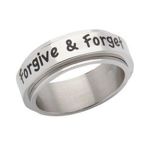 7mm Stainless Steel Women&#39;s Men&#39;s Inspirational Spinner Ring - Forgive & Forget Anxiety and Stress Relief Motivational Rings and Gifts