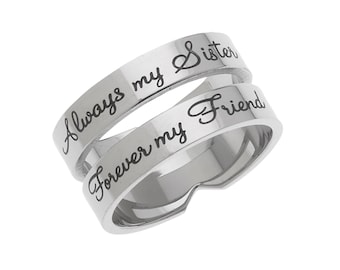 Acier inoxydable poli haut Toujours Sisters Forever Friends Spirale Empilable Sister Soul Sister Bague et cadeaux