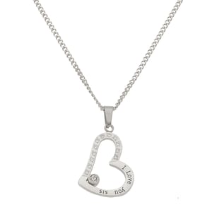 High Polished Stainless Steel Heart Shaped with CZ  Sister Friendship Pendant Necklace and Gifts for Women