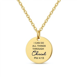 18K Gold Plated I Can Do All Things Through Christ... Minimalist Trendy Inspirational Disc Necklace