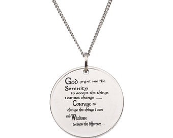 God Grant Me The Serenity to Accept The Things I Cannot Change The Serenity Prayer Coin Pendant Necklace, Recovery Sobriety Necklace & Gifts