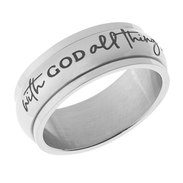 8mm Stainless Steel Women's Men's Inspirational Spinner Ring - with God All Things are Possible Matthew 19:26 Bible Verse Christian Rings