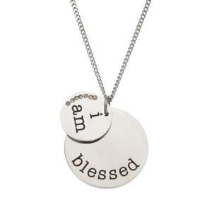 High Polished Stainless Steel &quot; I Am Blessed &quot; Pendant Necklace with CZ, Blessed Jewelry