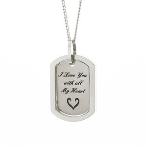 Hoog gepolijst roestvrij staal tijdloze boodschap &quot;Ik hou van je met heel mijn hart&quot; Dog Tag hanger ketting