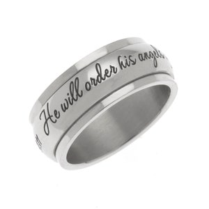 8mm Stainless Steel Women&#39;s Spinner Ring - For He Will Send His Angel To Protect You... Christian Religious Ring Anxiety & Stress Relief