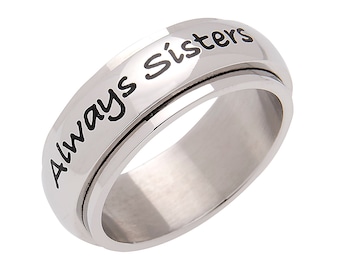 Acier inoxydable poli Always Sisters Forever Friends Spinner Ring, Soul Sister Ring, Forever-and-Always Sister Gifts