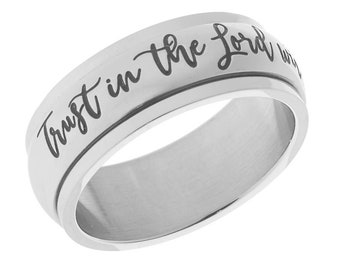 Stainless Steel Women's Men's Inspirational  Spinner Ring - Trust In The Lord... Christian Religious Bible Verse Ring
