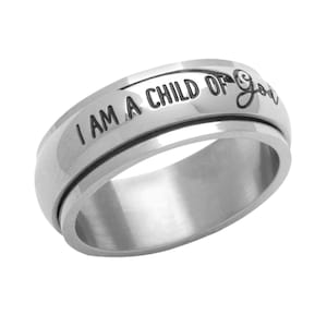 Anillo giratorio de acero inoxidable de 8 mm para mujer: soy un niño de Dios, anillo religioso cristiano, joyería de moda