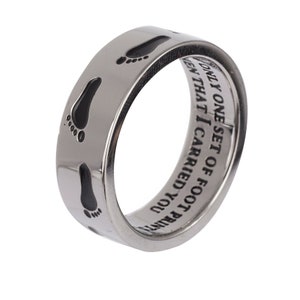 When You Saw Only One Set of Foot Prints It Was Then That I Carried You… Footprints in the Sand Inspirational Christian Encouragement Ring