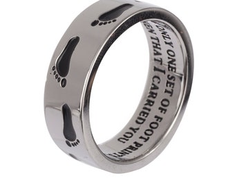 When You Saw Only One Set of Foot Prints It Was Then That I Carried You… Footprints in the Sand Inspirational Christian Encouragement Ring