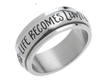 8mm Women's Men's Inspirational Spinner Ring - Life Becomes Limitless Once You Become Fearless Anxiety & Stress Relief Jewelry and Gifts