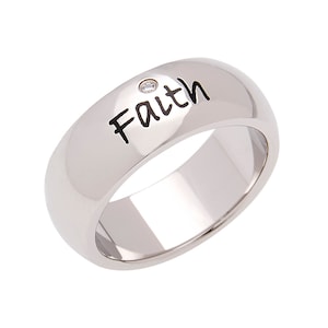7mm Stainless Steel Women&#39;s Men&#39;s Ring - Faith with Cubic Zirconia Christian Religious Ring Fashion Jewelry, Religious Jewelry & Gifts